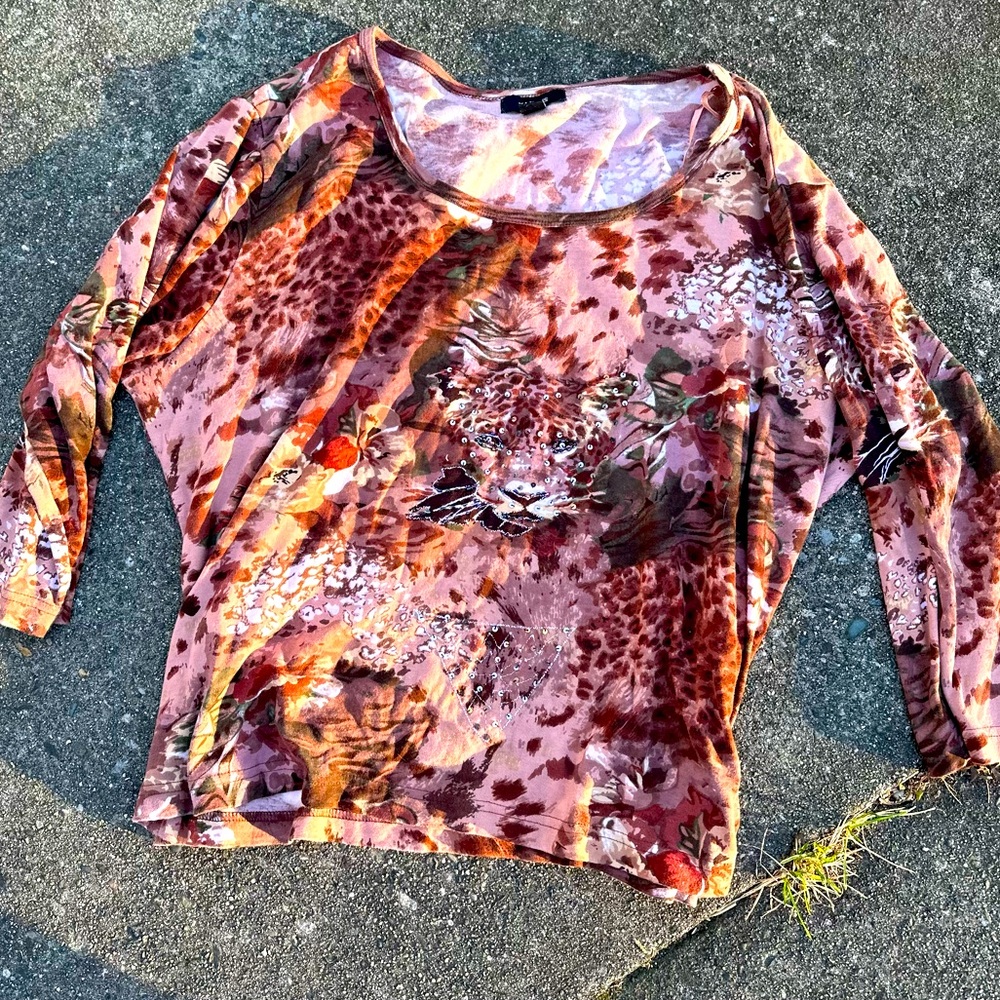 Y2K Kaktus animal print leopard cheetah hand beaded graphic long sleeve
